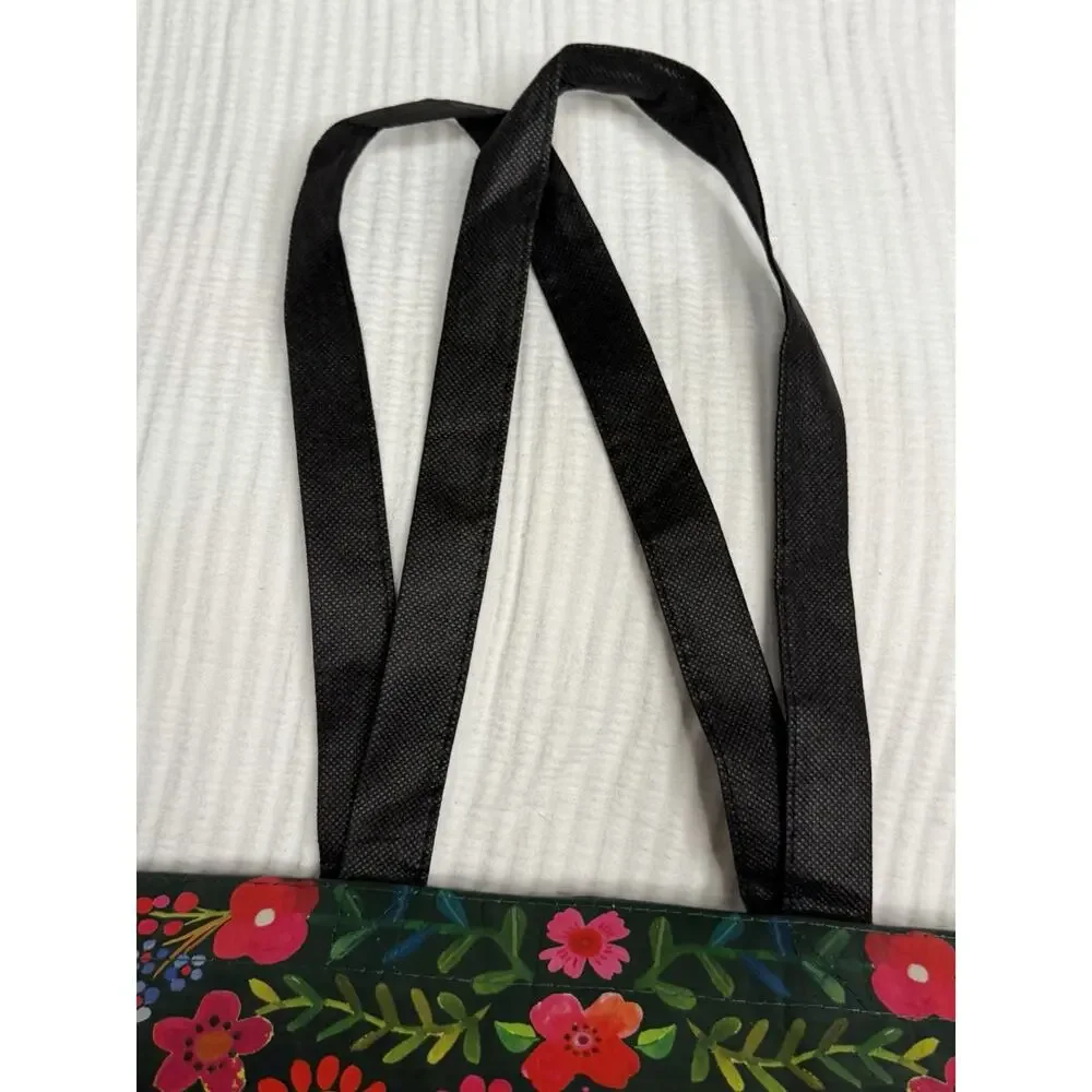 NW/OT Natural Life Reusable Tote Grocery Flower Floral Large Happy Happy Bag